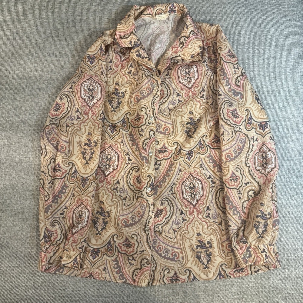 Vintage Bradley Paisley Blouse 70s ILGWU Union Made USA Size 16
